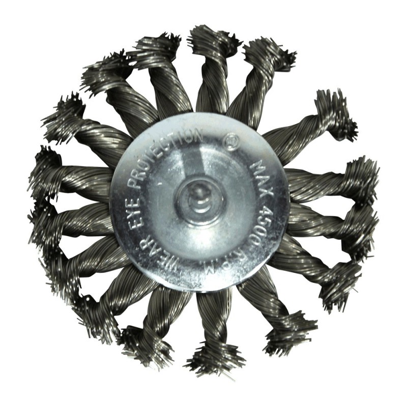 Brosse métal sur tige 6mm fil torsadé Ø 75mm