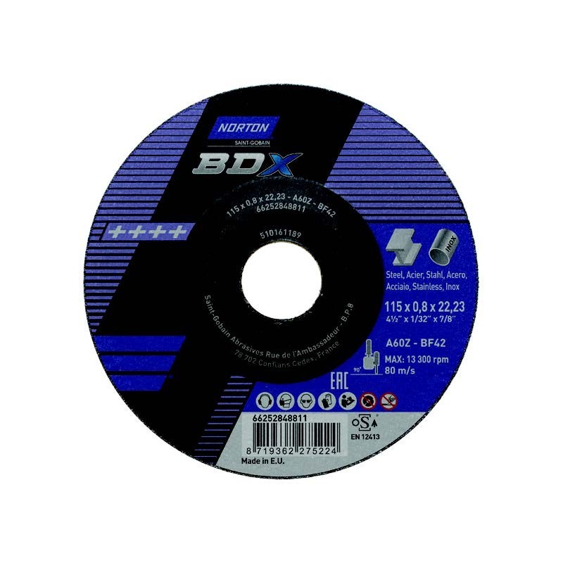 Disques à tronçonner fer, acier, inox Ø115 x 1,0 x 22,2 mm - Plat