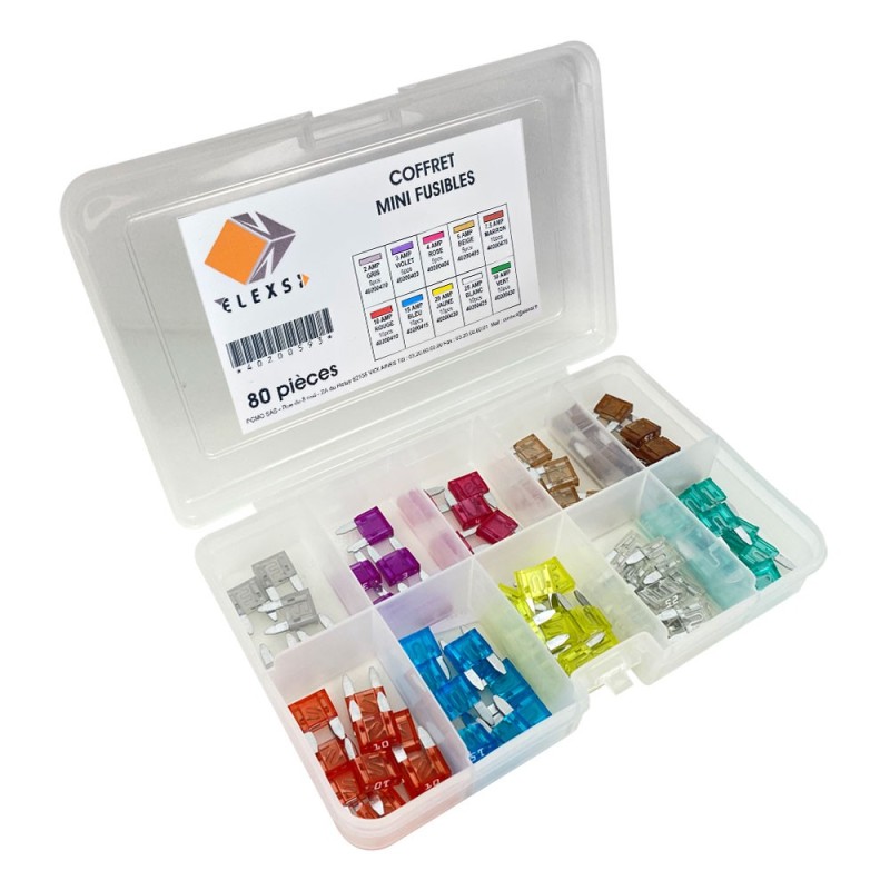 Coffret mini fusibles enfichables 80 pcs 2 à 30A