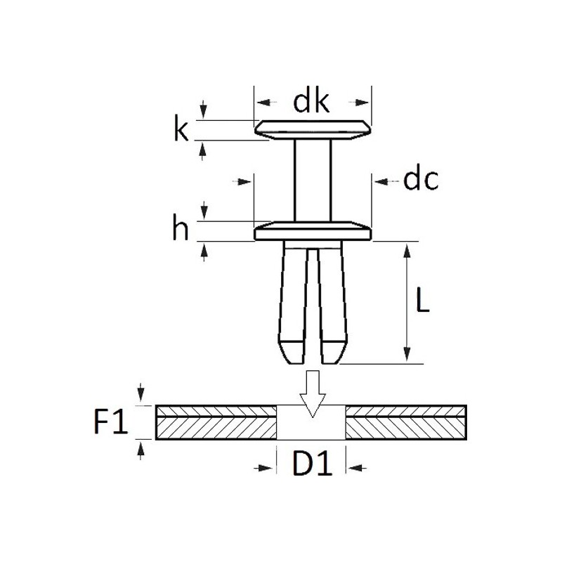 RIVET PLASTIQUE 10185 CLIPS ECROU Ø poinçon 8,2 PARE CHOC TWINGO