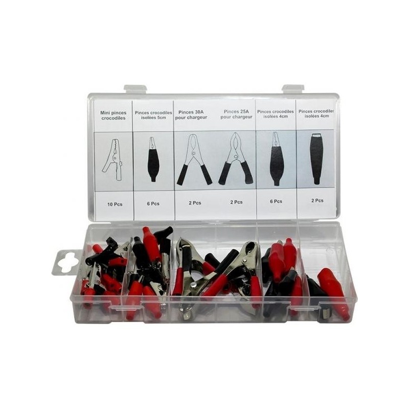 Coffret assortiment 28 pinces crocodiles différentes tailles