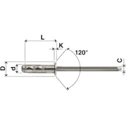 RIVET TETE FRAISEE MULTI SERRAGE ALU ACIER 4.8x17 TETE 8.5