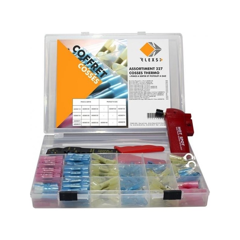 Coffret cosse thermo assortiment 225 cosses + pinces + pistolet gaz 40215010