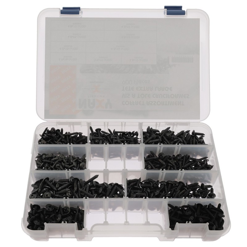 Coffret vis à tole cruciforme tête extra large noire 1000PCS
